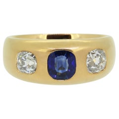 Antique Sapphire and Diamond Three-Stone Ring