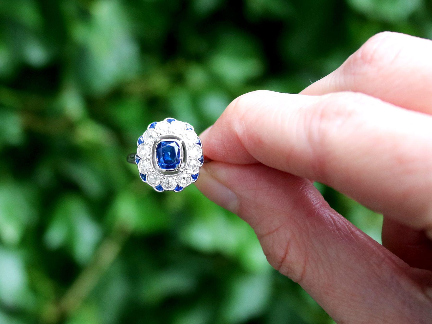 A stunning, fine and impressive 0.86 carat sapphire and 0.66 carat diamond, 18 karat white gold and platinum set cocktail ring; part of our diverse antique jewelry and estate jewelry collections

This stunning, fine and impressive antique sapphire