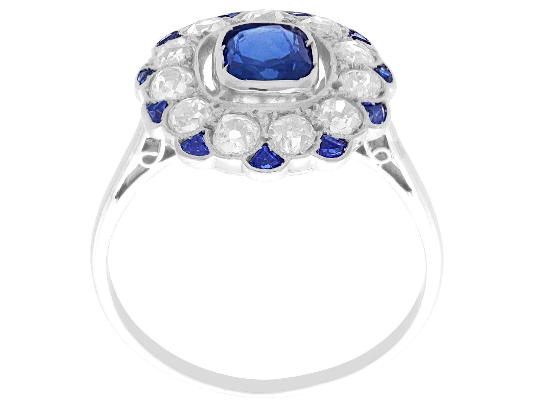 Women's or Men's Antique Sapphire and Diamond White Gold Cluster Ring, Circa 1920 For Sale