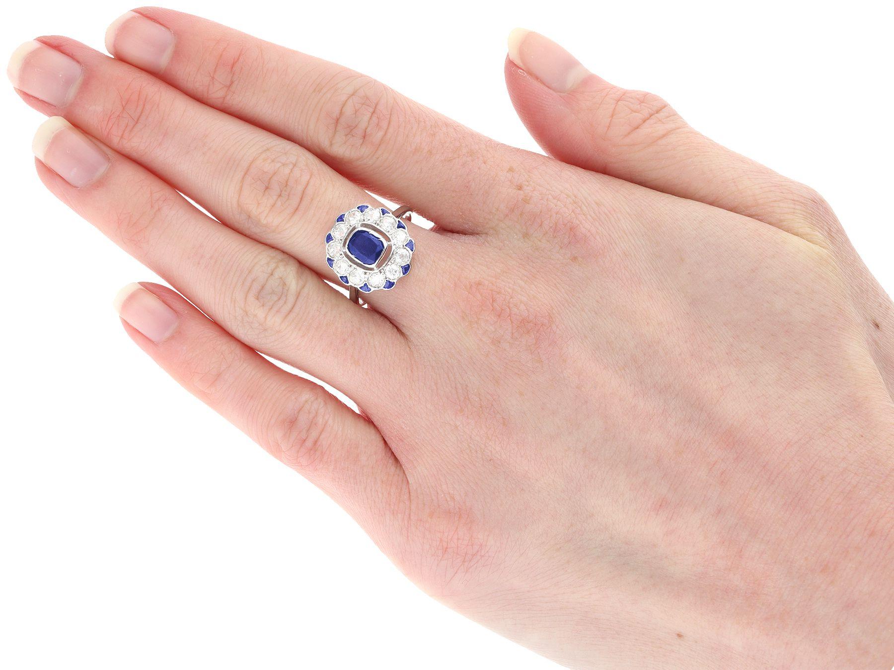 Antique Sapphire and Diamond White Gold Cluster Ring, Circa 1920 For Sale 1