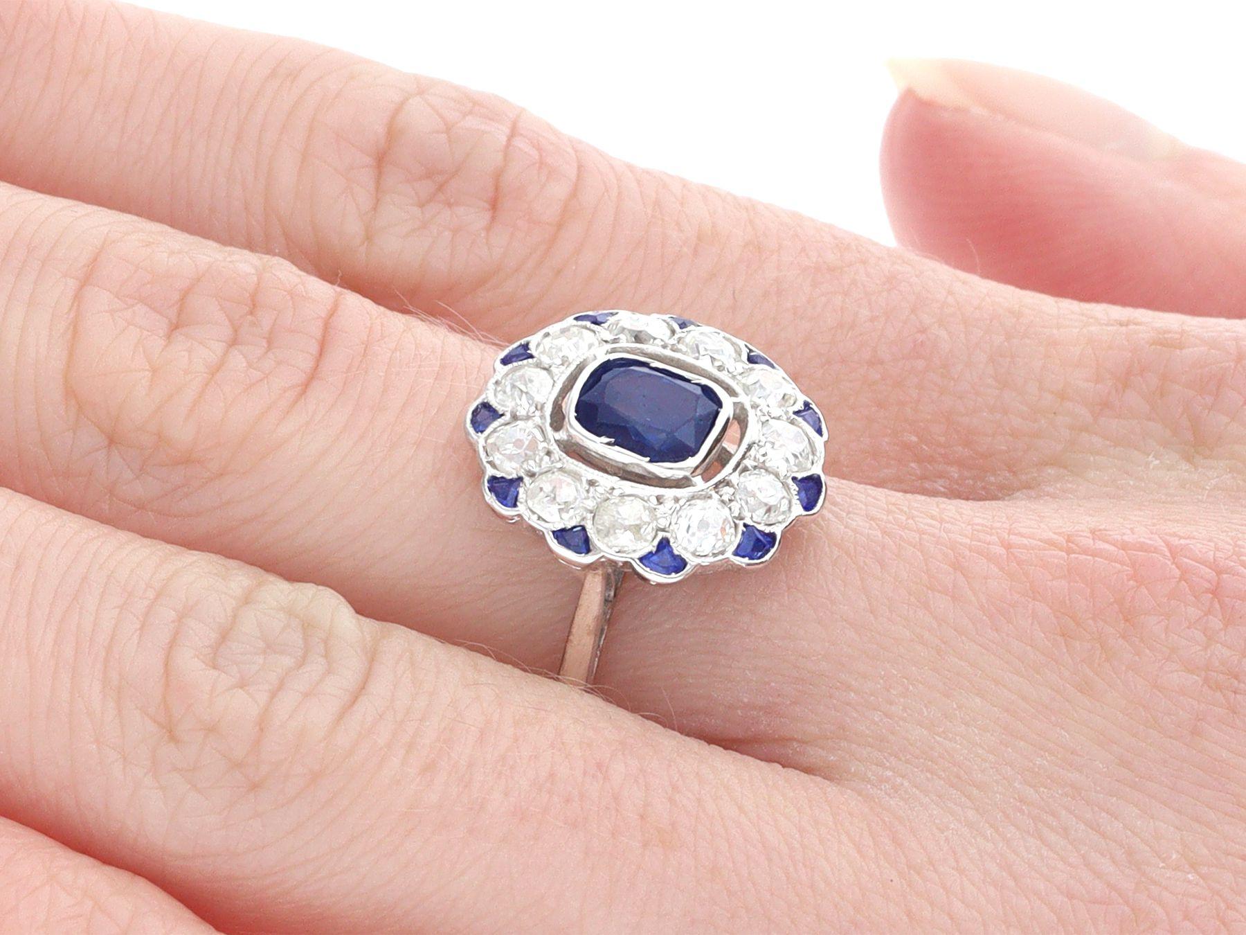 1920s Sapphire and Diamond White Gold Cluster Ring For Sale 2