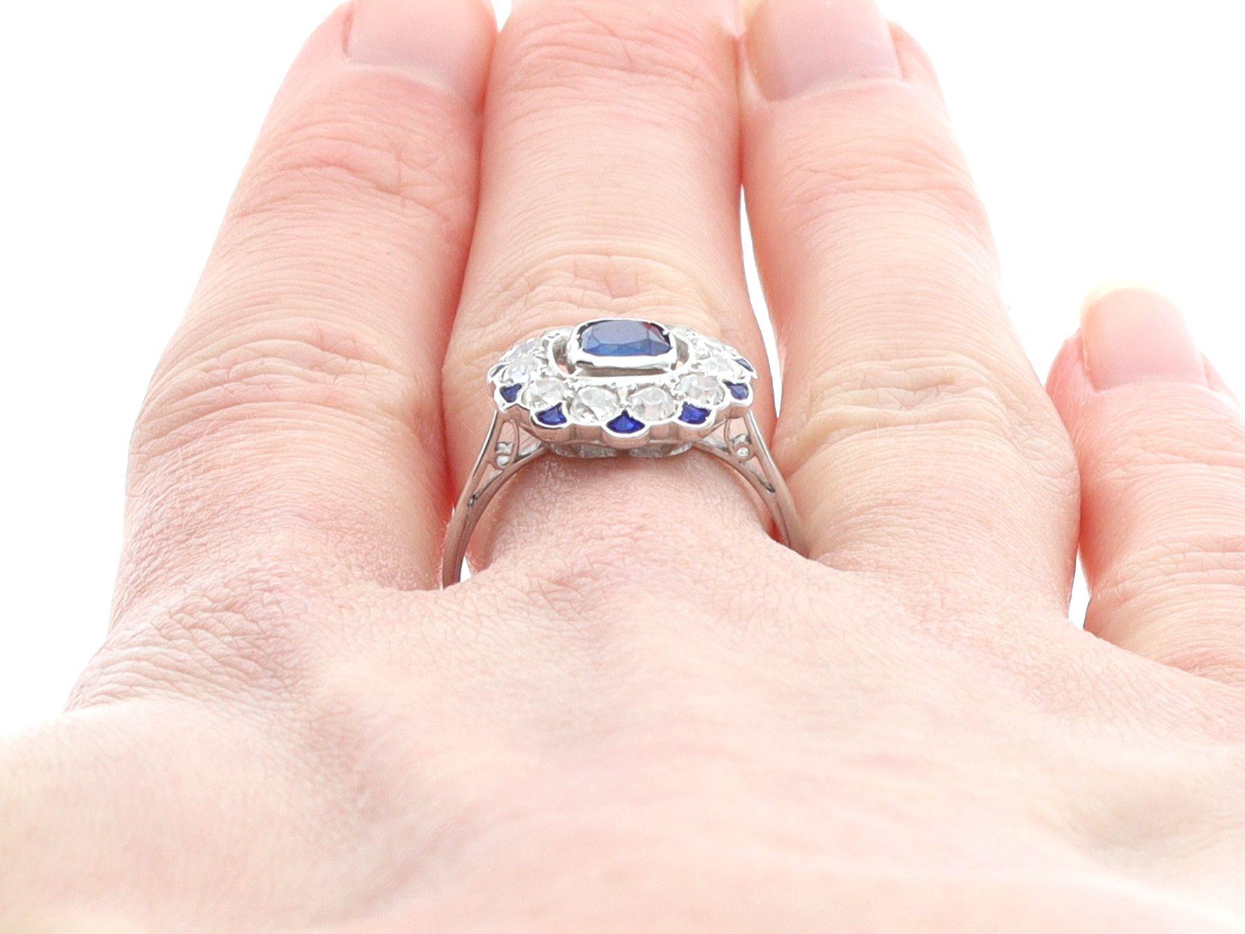 1920s Sapphire and Diamond White Gold Cluster Ring For Sale 3