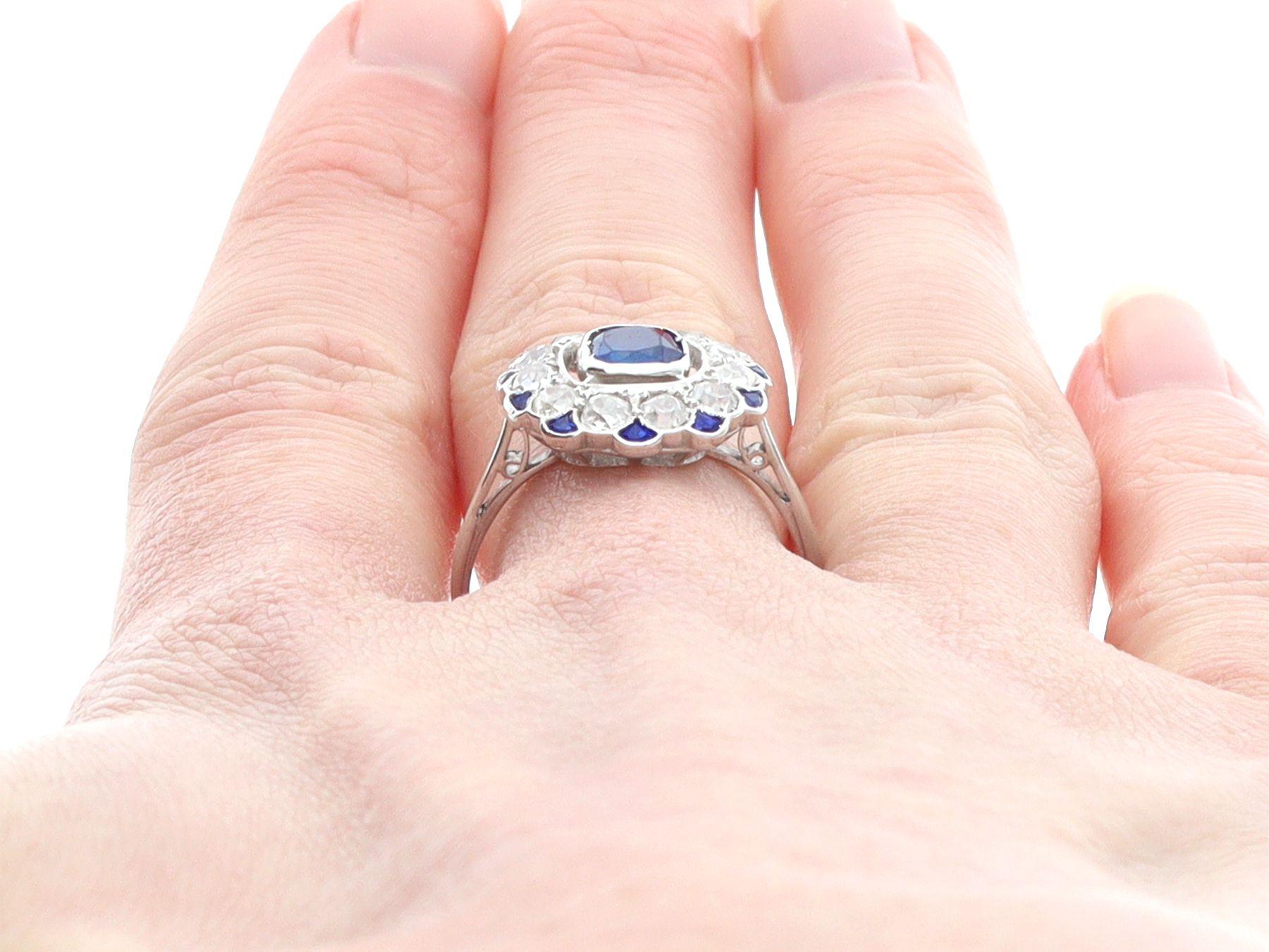 1920s Sapphire and Diamond White Gold Cluster Ring For Sale 3