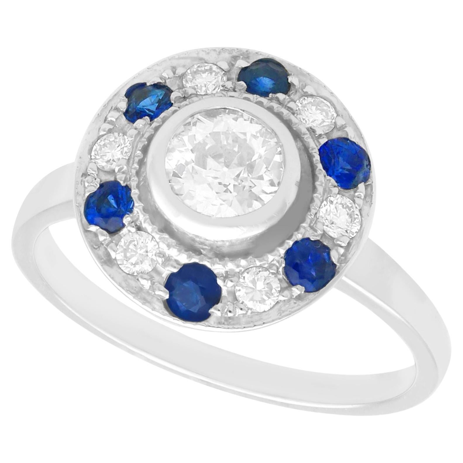 Antique 1920s Sapphire and Diamond White Gold Cluster Ring For Sale