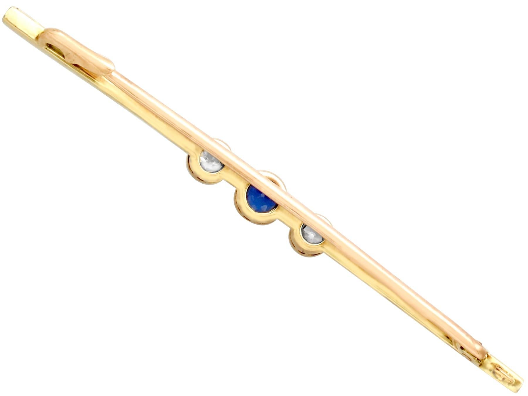 Women's Antique Sapphire and Diamond Yellow Gold and Platinum Brooch For Sale