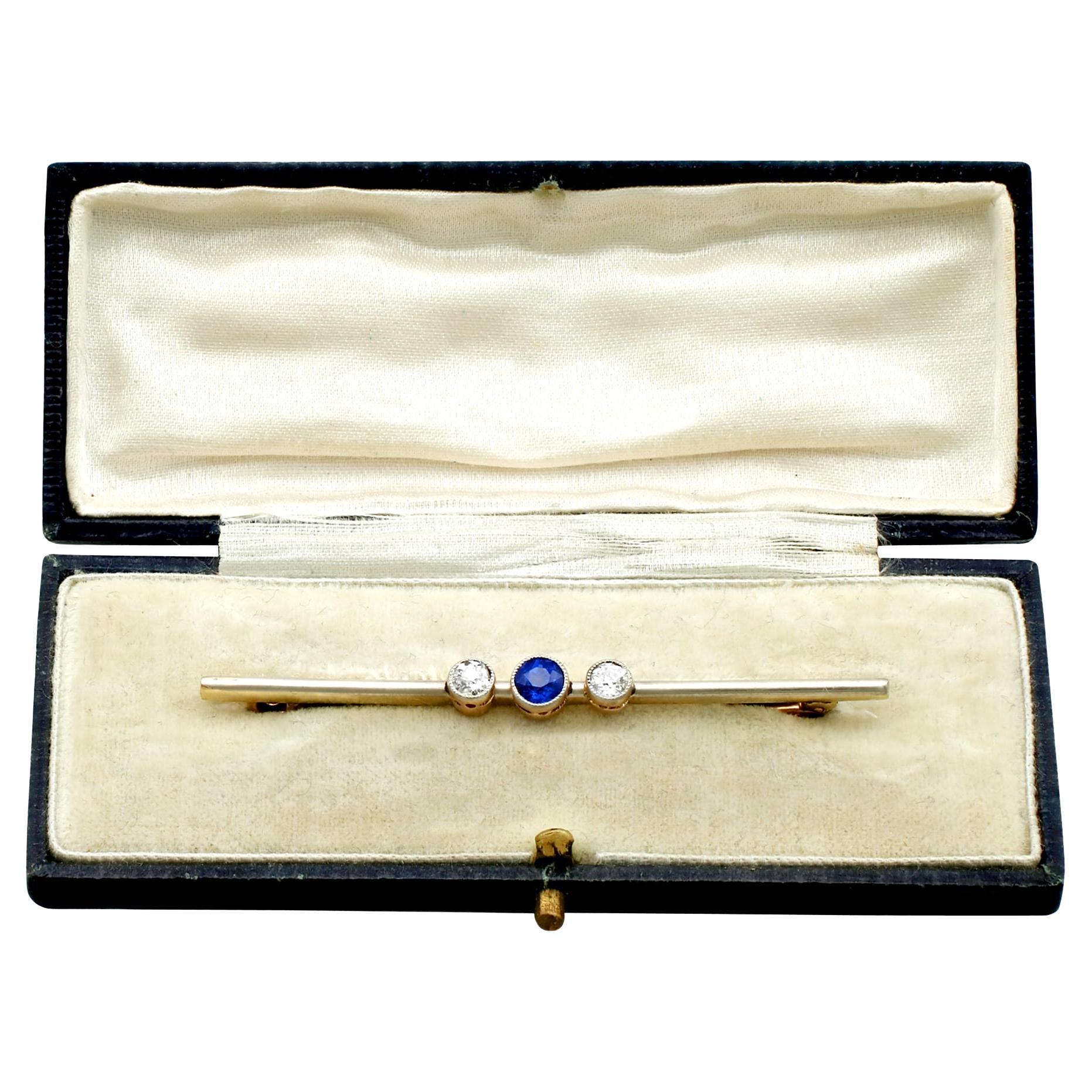 Antique Sapphire and Diamond Yellow Gold and Platinum Brooch For Sale