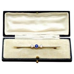 Antique Sapphire and Diamond Yellow Gold and Platinum Brooch