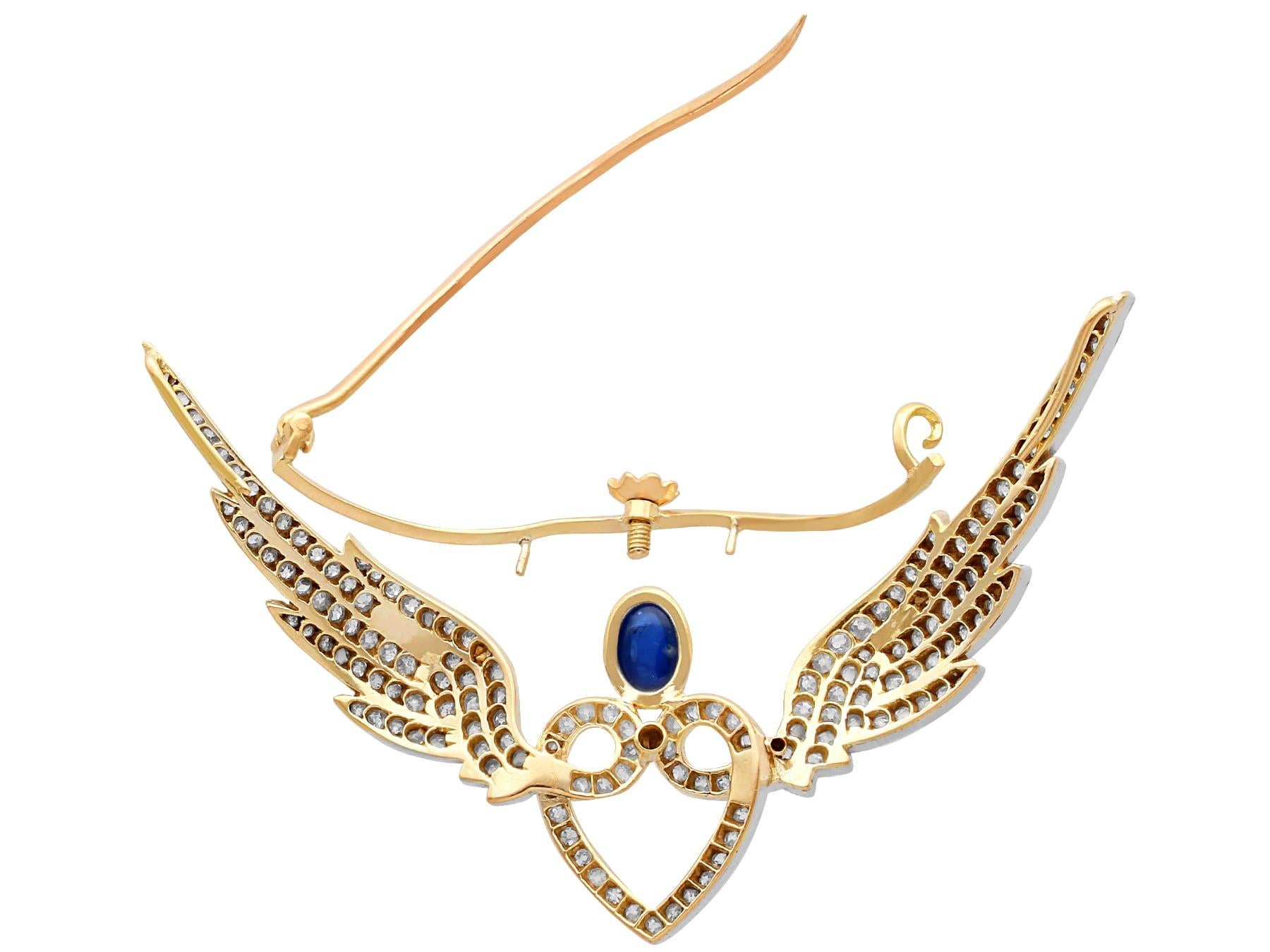 Antique Sapphire and Diamond Yellow Gold Brooch / Pendant For Sale 1