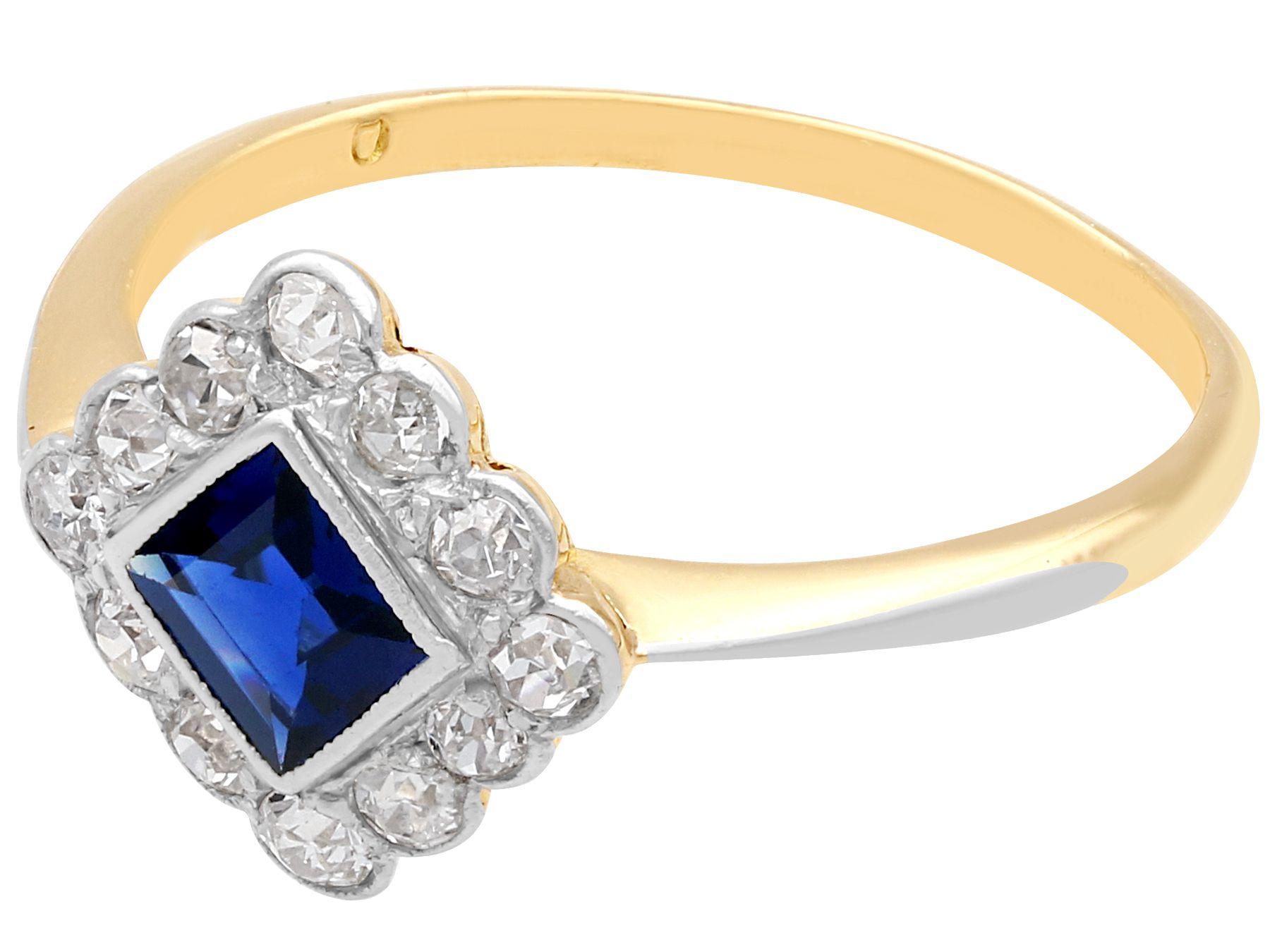 Square Cut 1920s Sapphire and Diamond Yellow Gold Cocktail Engagement Ring For Sale