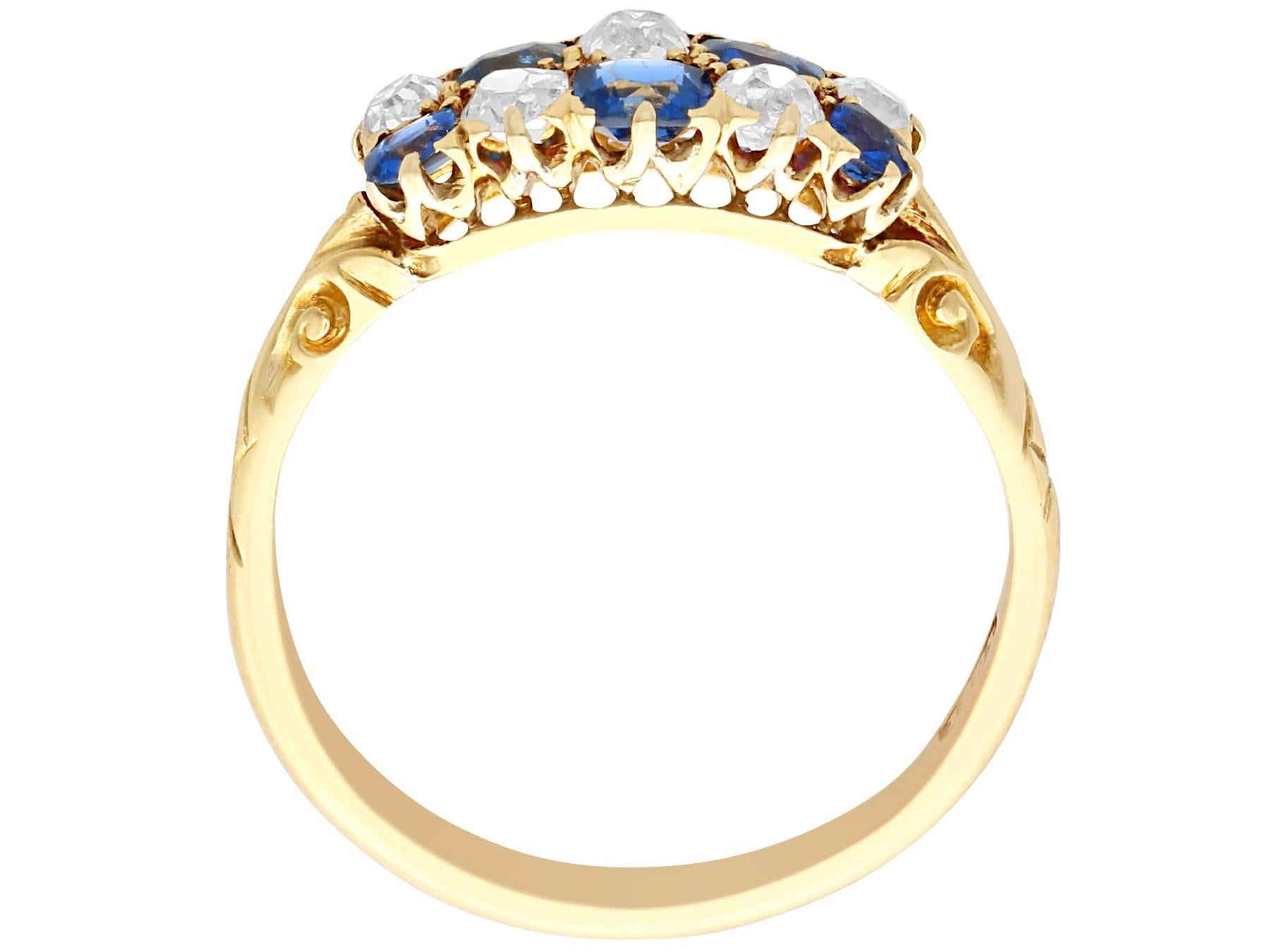 Women's or Men's Antique Sapphire and Diamond Yellow Gold Cocktail Ring For Sale