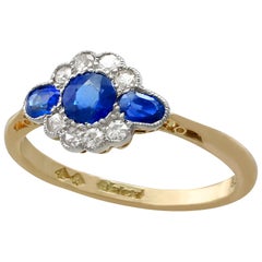 Antique Sapphire and Diamond Yellow Gold Cocktail Ring