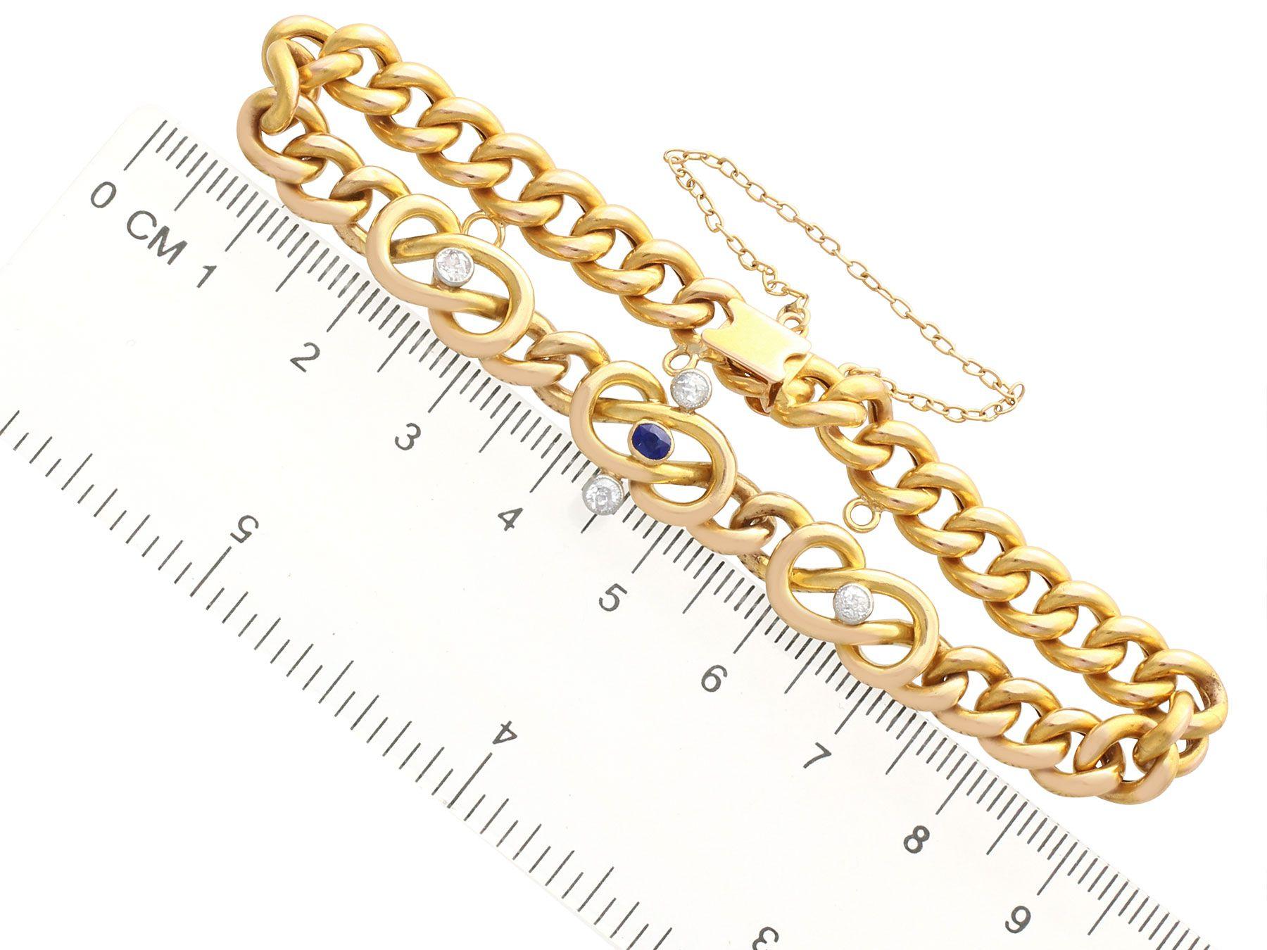 Antique Sapphire and Diamond Yellow Gold Curb Bracelet For Sale 3
