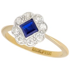 Antique Sapphire and Diamond Yellow Gold Dress Ring