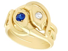 Antique Sapphire and Diamond Yellow Gold Snake Twist Ring