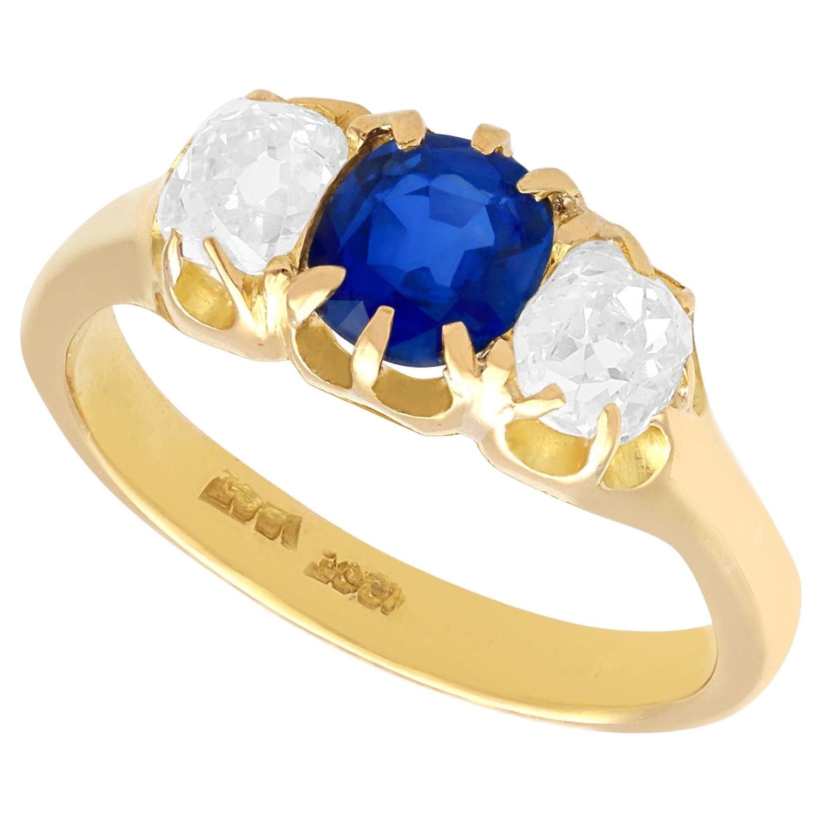 Antique Sapphire and Diamond Yellow Gold Trilogy Engagement Ring Circa 1920  at 1stDibs