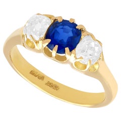 Antique Sapphire and Diamond Yellow Gold Trilogy Engagement Ring Circa 1920