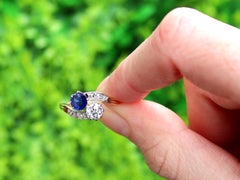 Antique Sapphire and Diamond Yellow Gold Twist Ring