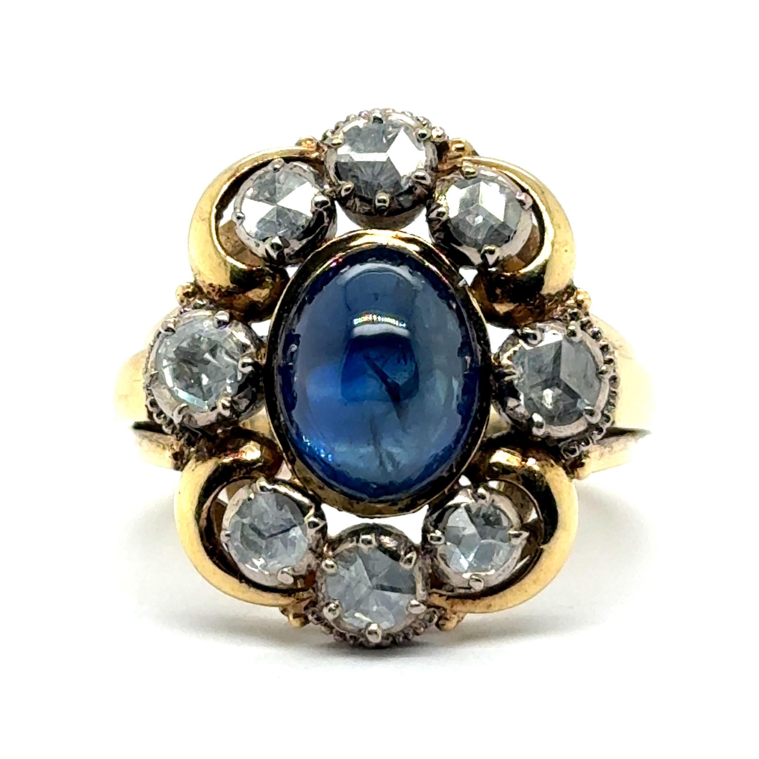 Antiker Saphir und Diamanten Ring in 18 Karat Gelb- und Weißgold 4