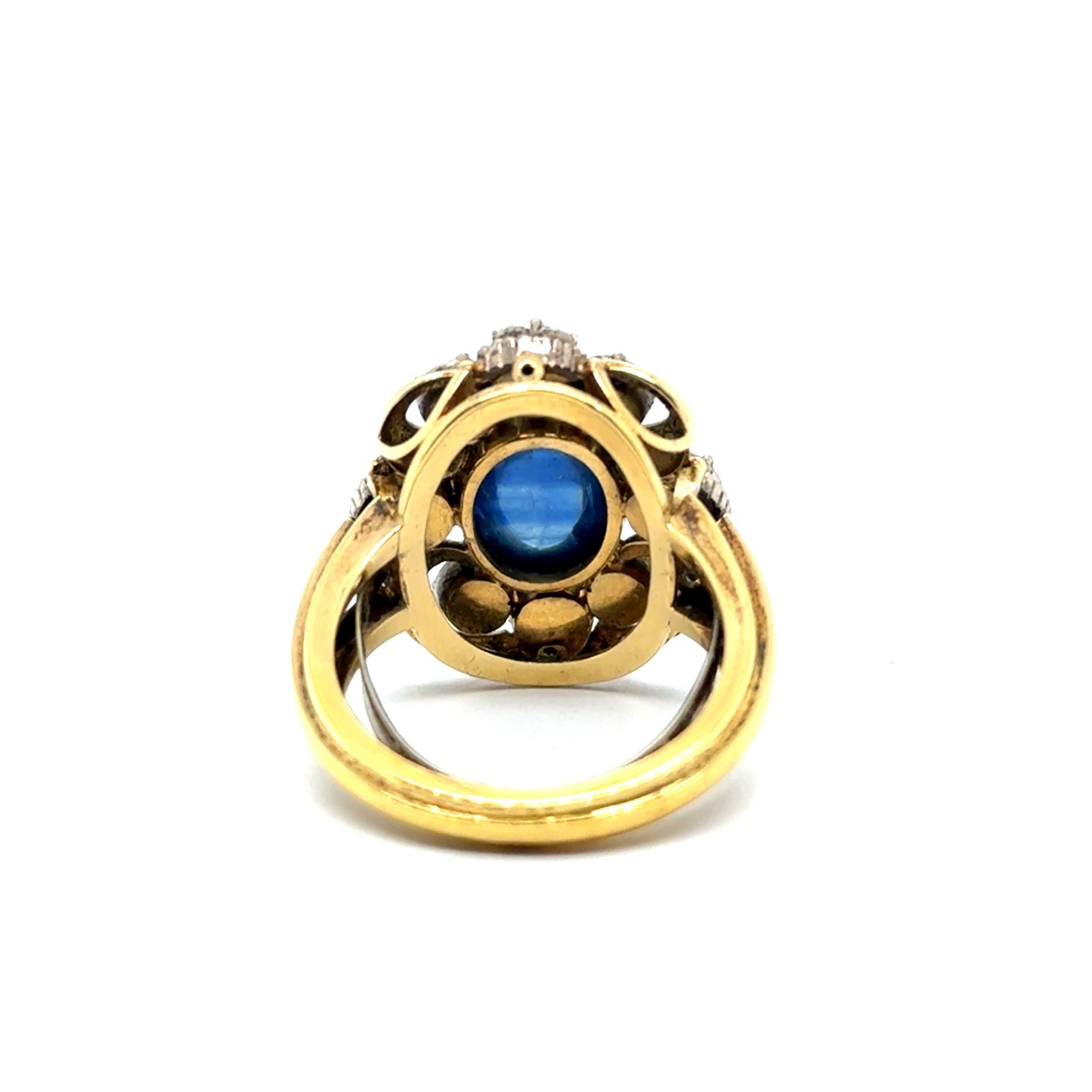 Antiker Saphir und Diamanten Ring in 18 Karat Gelb- und Weißgold 5
