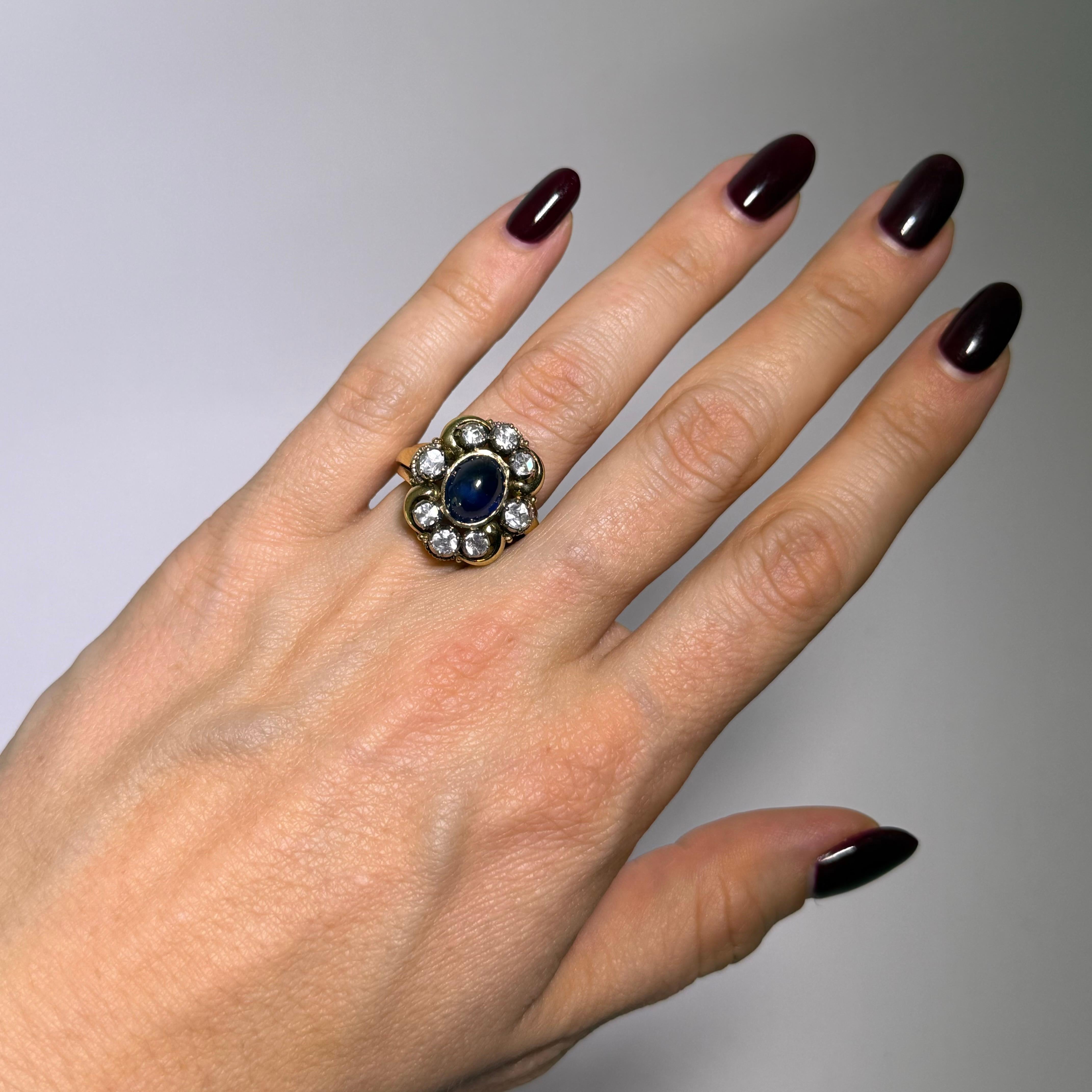 Antiker Saphir und Diamanten Ring in 18 Karat Gelb- und Weißgold 7