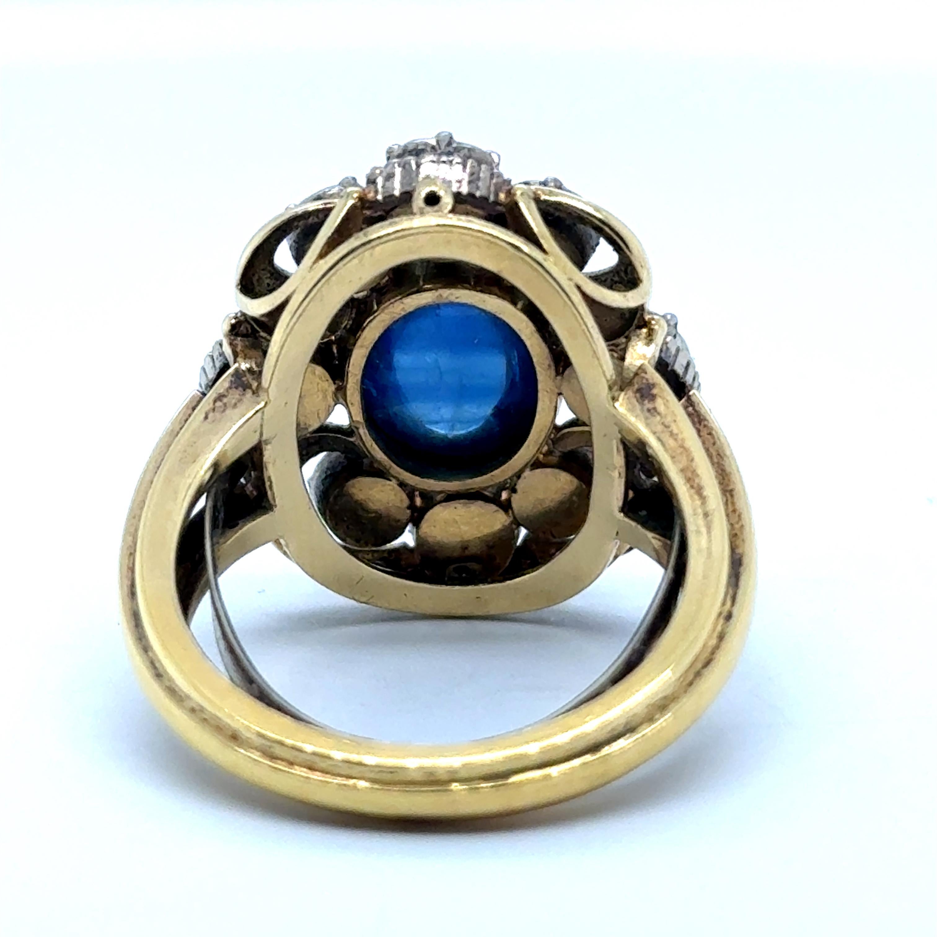 Antiker Saphir und Diamanten Ring in 18 Karat Gelb- und Weißgold für Damen oder Herren