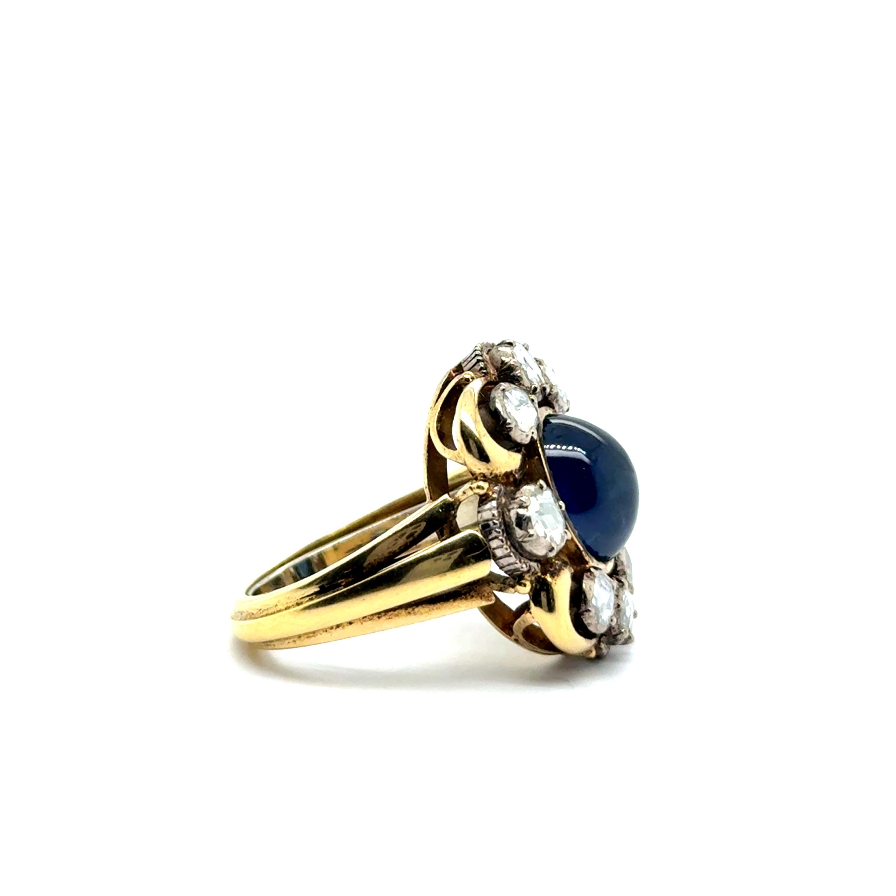 Antiker Saphir und Diamanten Ring in 18 Karat Gelb- und Weißgold 1