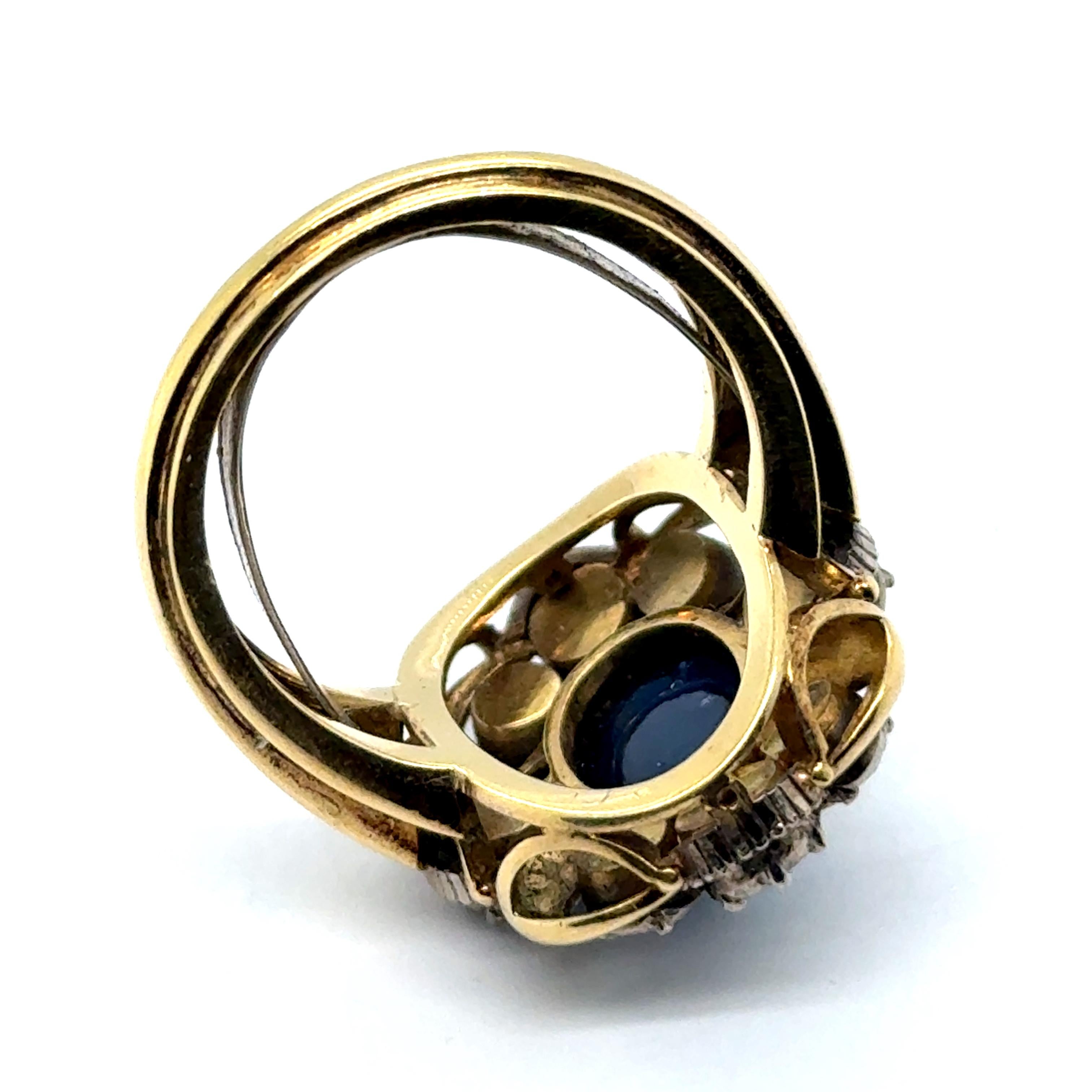Antiker Saphir und Diamanten Ring in 18 Karat Gelb- und Weißgold 2