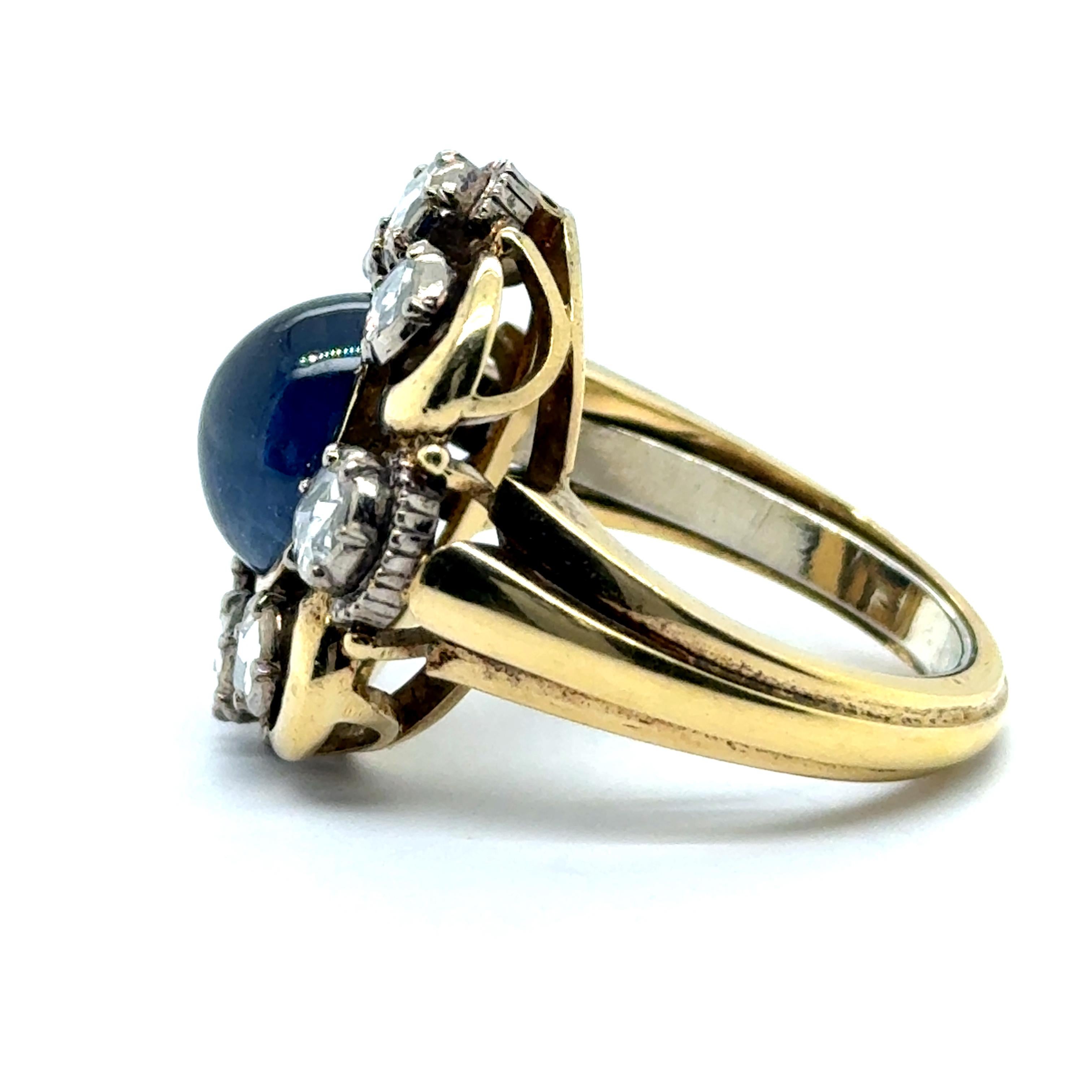 Antiker Saphir und Diamanten Ring in 18 Karat Gelb- und Weißgold 3