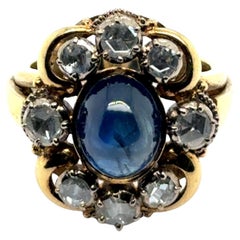 Antiker Saphir und Diamanten Ring in 18 Karat Gelb- und Weißgold