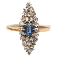 Antique sapphire and diamonds ring, marquise shape.