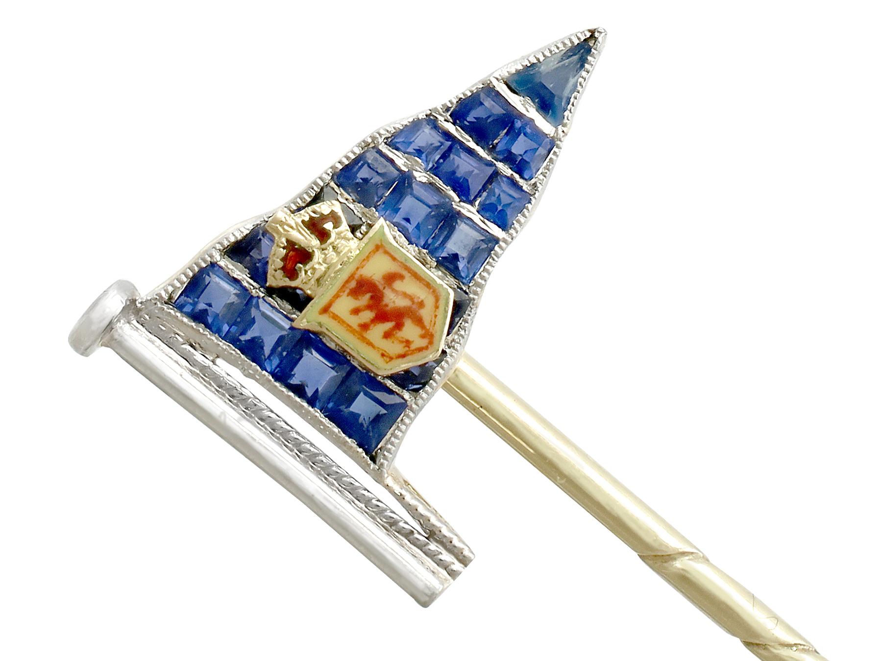Antique Sapphire and Enamel Royal Clyde Yacht Club Pin Brooch 1