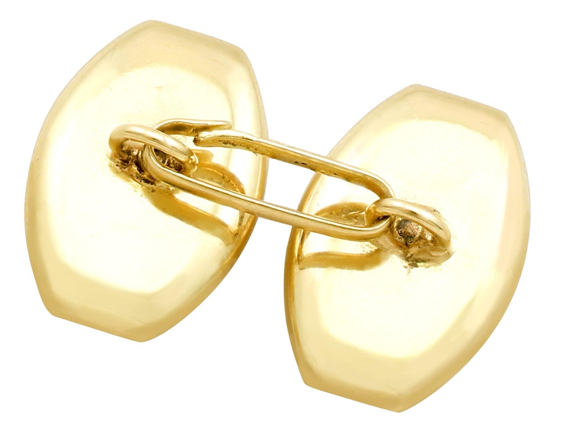 Women's or Men's Antique Sapphire and Mother of Pearl Yellow Gold Cufflinks Circa 1920 For Sale
