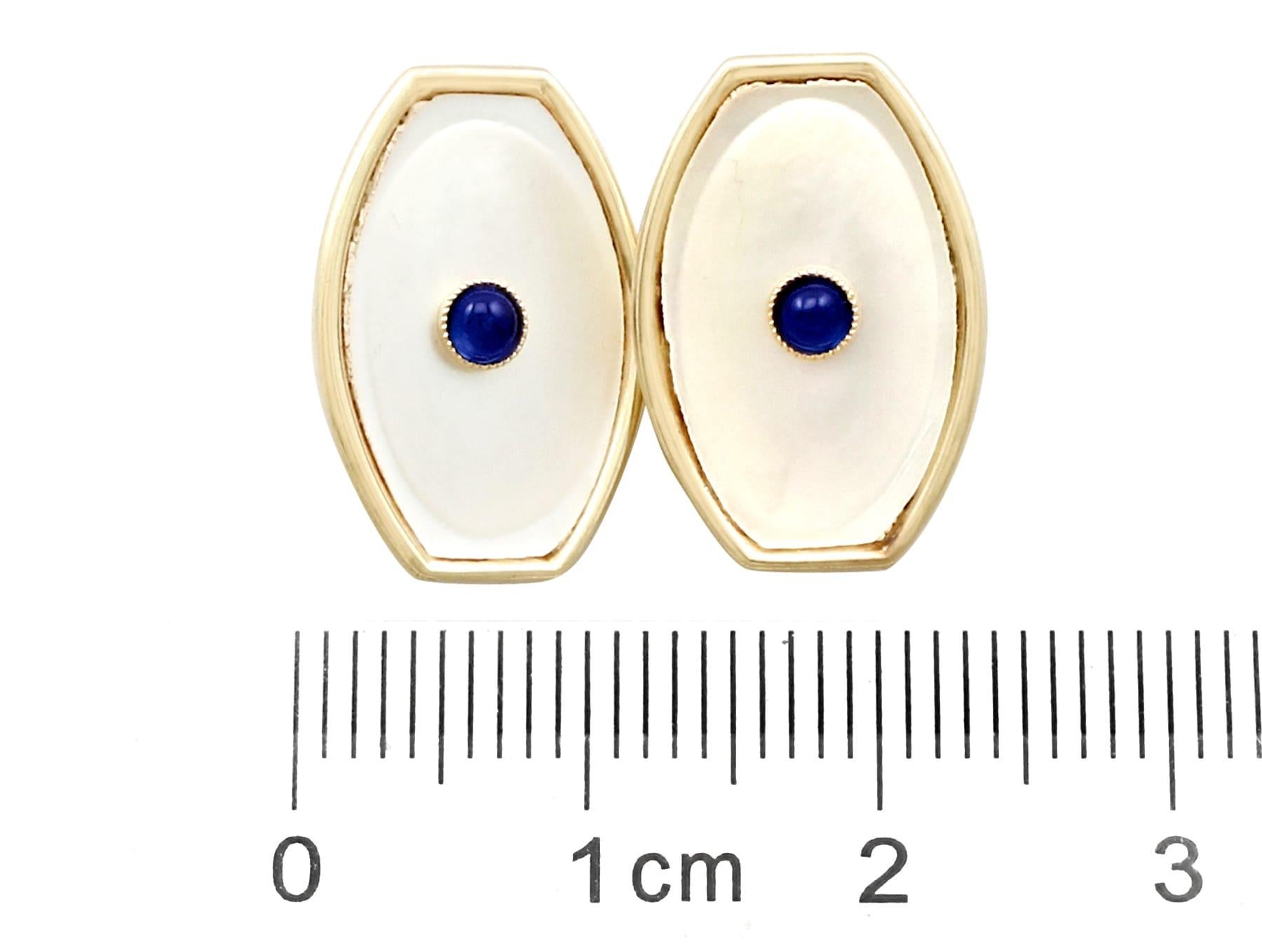 Antique Sapphire and Mother of Pearl Yellow Gold Cufflinks Circa 1920 For Sale 1