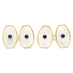 Antique Sapphire and Mother of Pearl Yellow Gold Cufflinks Circa 1920