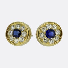 Antique Sapphire and Old Cut Diamond Stud Earrings