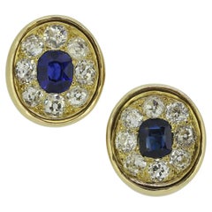 Antique Sapphire and Old Cut Diamond Stud Earrings