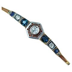 Bracciale d'oro con zaffiro e diamante taglio mine antico