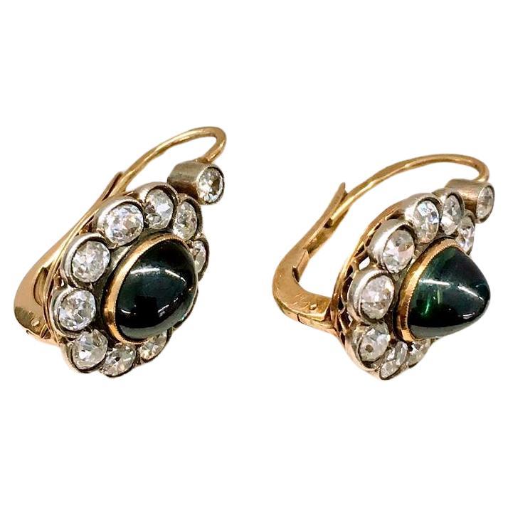 Antike Goldohrringe mit Saphiren und Diamanten im alten Minenschliff (Alteuropäischer Brillantschliff)