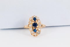 Antique Sapphire and Old Mine Cut Diamonds in 10K Yellow Gold