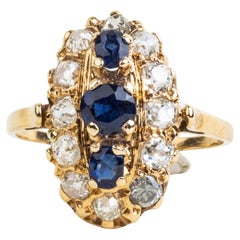 Antique Sapphire and Old Mine Cut Diamonds in 10K Yellow Gold