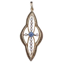 Pendentif ancien en or 14k avec saphir et perle