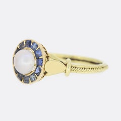 Antique Sapphire and Pearl Target Ring