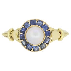 Antique Sapphire and Pearl Target Ring
