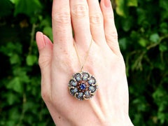 Antique Sapphire and Polychrome Enamel Yellow Gold Pendant Brooch