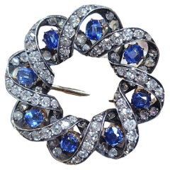 Antique 1900s Sapphire and Rose Cut Diamond Gold Brooch