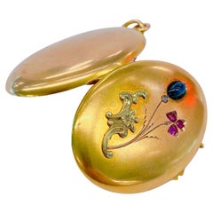 Antique Sapphire And Ruby Russian Gold Locket Pendant