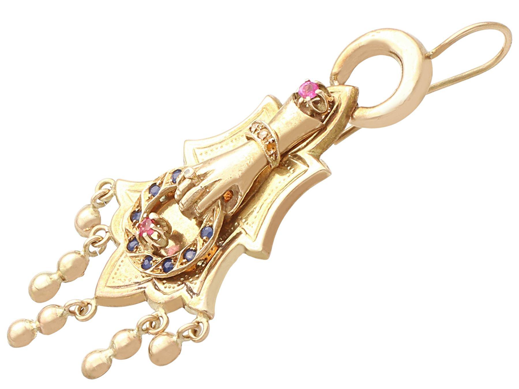Antike Saphir- und Rubin-Ohrringe aus Gelbgold, um 1880 (Rundschliff) im Angebot