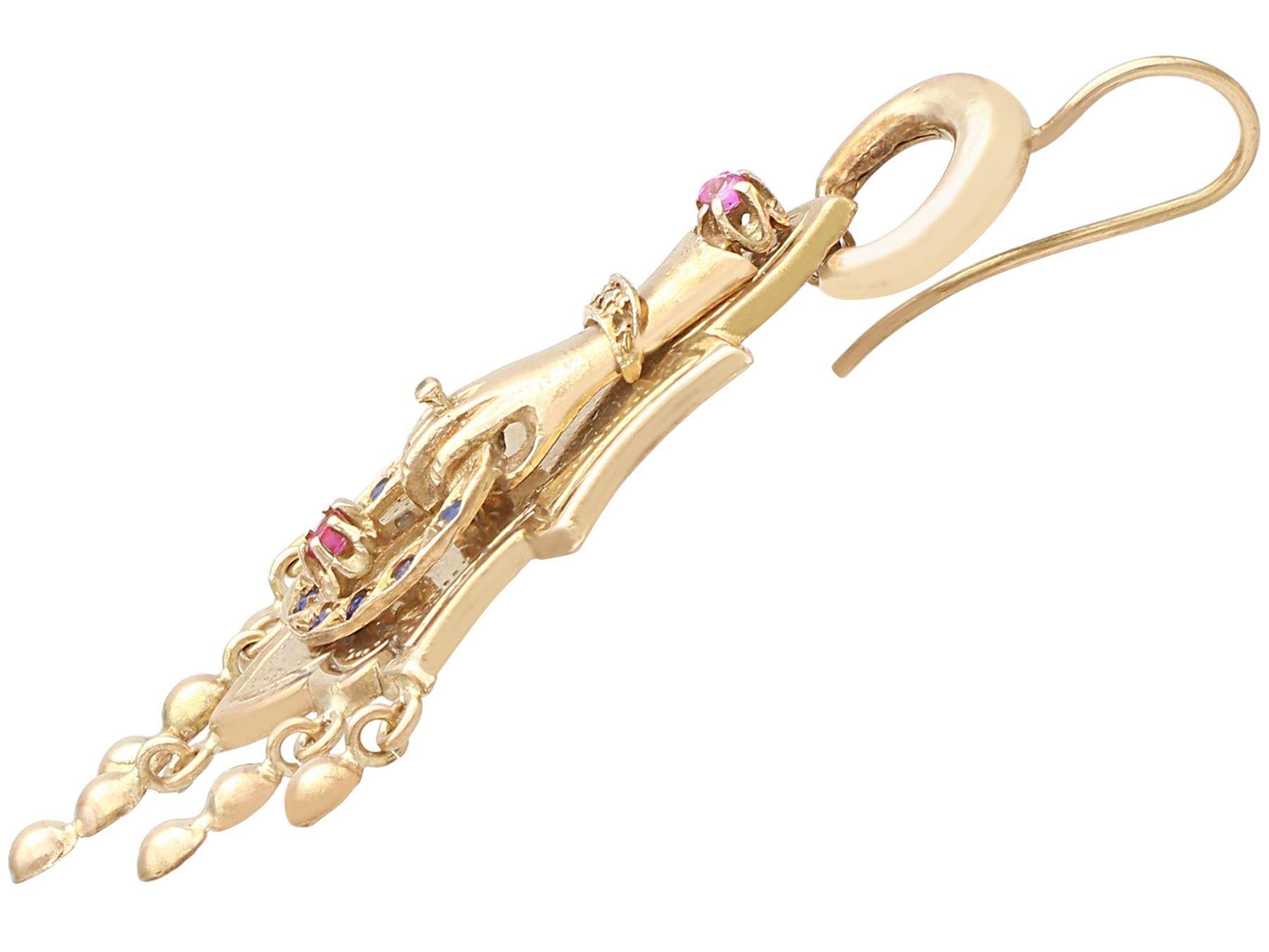 Women's or Men's Antique Sapphire and Ruby Yellow Gold Earrings, Circa 1880 For Sale