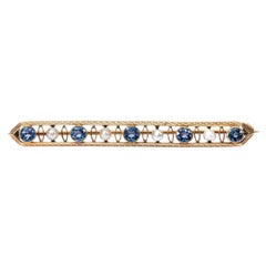 Antique Sapphire and Seed Pearl 14 Karat Gold Bar Pin