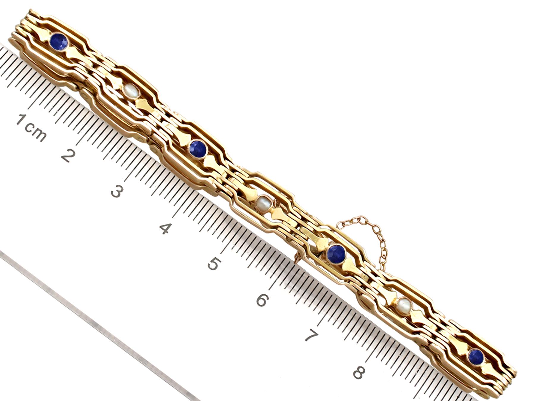 Women's or Men's Antique 1910 Sapphire and Seed Pearl Yellow Gold Gate Bracelet